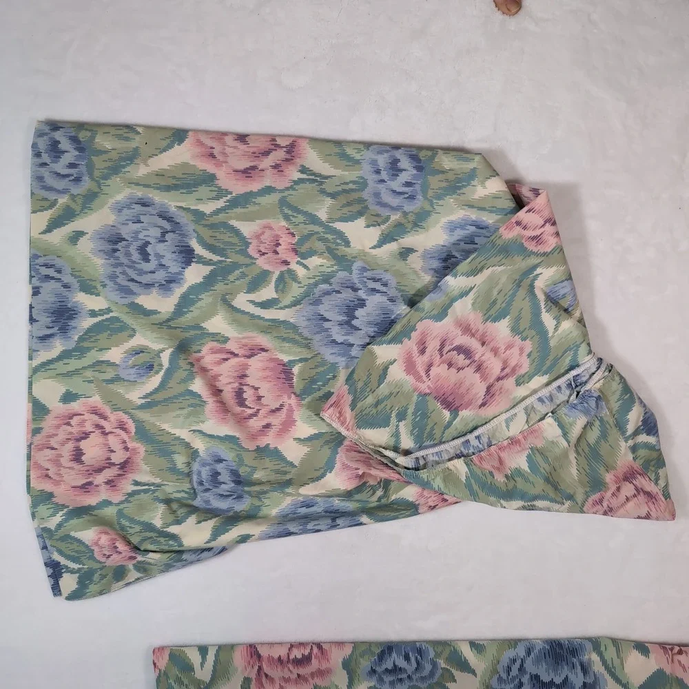 Lady Pepperell Sheet‎ Set Twin Cottage Floral Ikat Vintage Percale 3pc Made USA